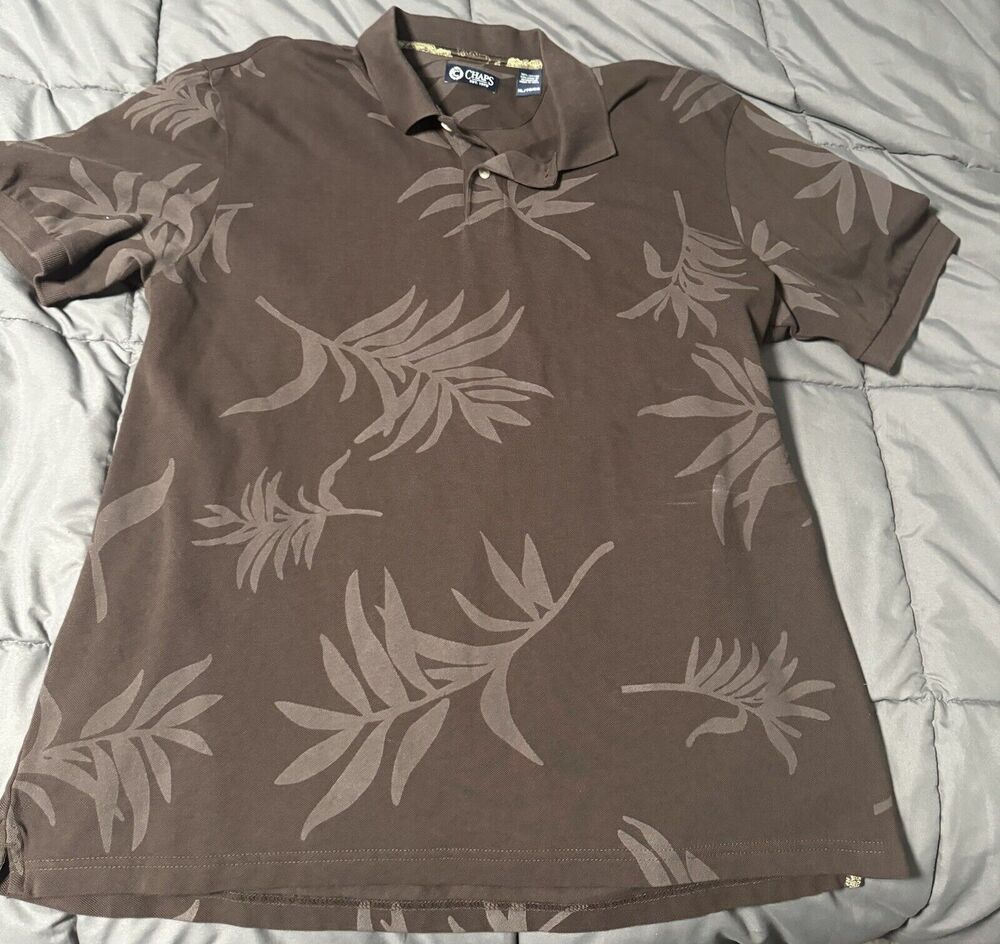 Chaps Mens XL Dark Brown Hawaiian Pattern Short Sleeve Polo Shirt